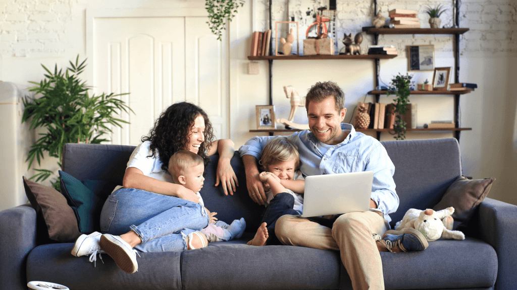 Family on sofa