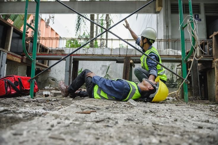 a person on the ground in a building site after suffering a fatal accident